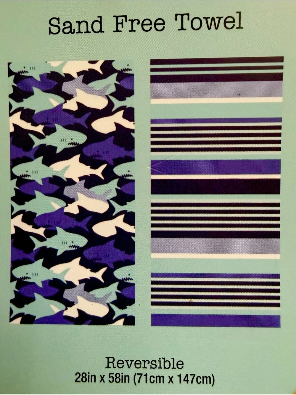 Sand Free Beach Towel Shark Striped Reversible